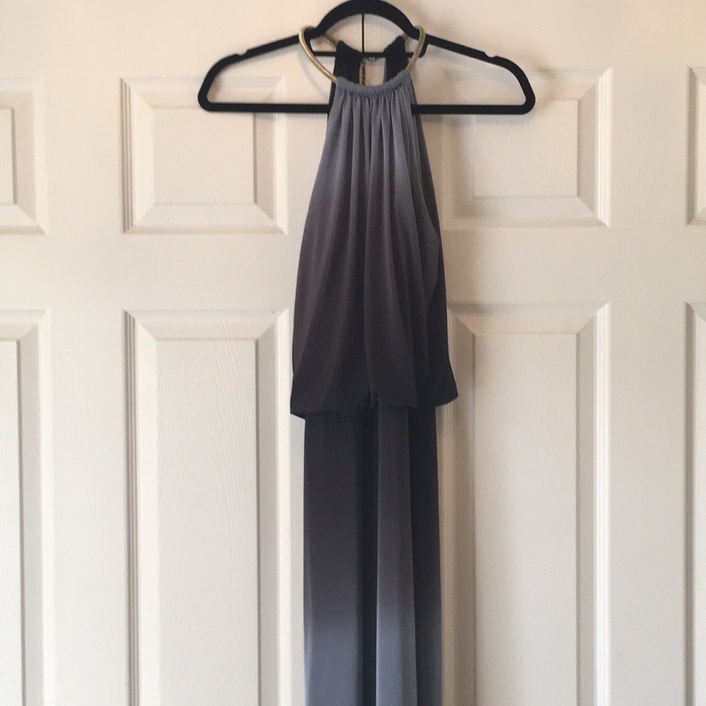 Chain Halter Ombre Slit dress Purple/Blue/Gray